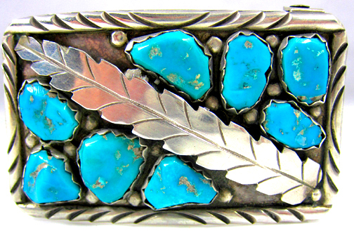 Photo of Navajo Indian Old Pawn Sterling Silver and Turquoise belt buckle